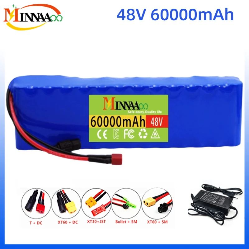 

High Capacity 13S2P 48v 60Ah 18650 Li-ion Battery for Bafang Electric Bike Retrofit Kit 1000w 54.6V 2A Charger + XT60 Plug