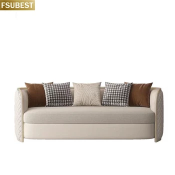 French Style Wooden Sofa Upholstery Couch Custom Home Furniture Rice White Linen Sofa Small Couch For Bedrooms