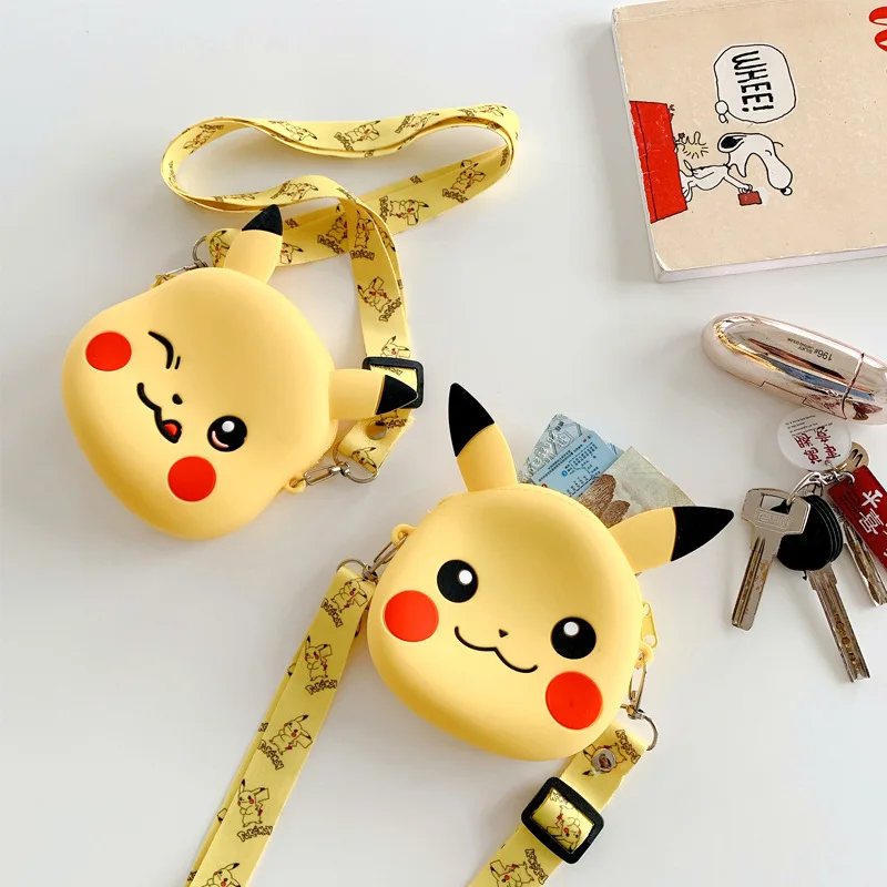 Cartoon Anime Pokemon Pikachu Mini Silicone Coin Purse Messenger Bag Cute Fashion  Figure Shoulder Bag Toy for Children Gifts