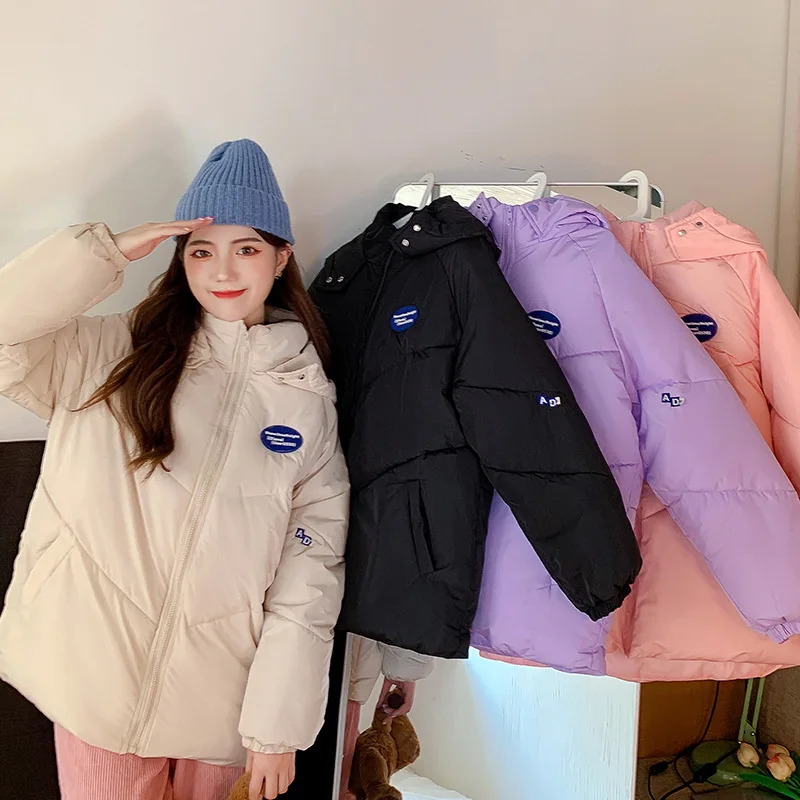 Thick Down Coats Fashion Autumn Winter Women  Solid Colors Stand Collar Zipper Style Parkas Korean Sweet Girl Chic Warm Outwears