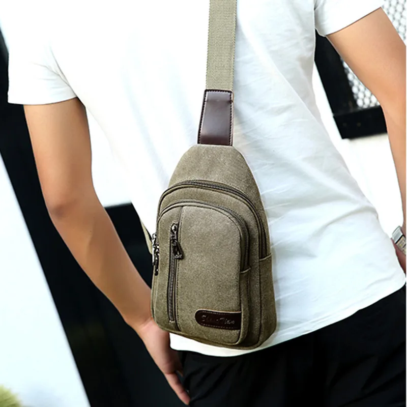 Vintage Canvas Men's Chest Bag Casual Sports Crossbody Bag Male Shoulder Bag Multifunction Man Sling Bag