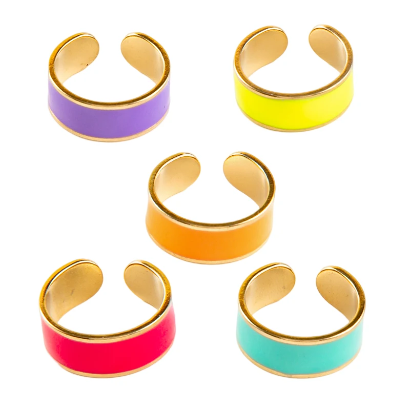 

Oil Drip Multicolored Enamel Stainless Steel Rings for Women Men Gilded Edge Opening Rings Aesthetic Fashion Jewelry