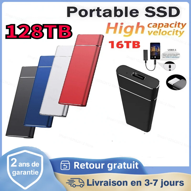 

Portable 500GB 2TB SSD 4TB 8TB External Hard Drive Type-C USB 3.1 High Speed 16TB 32TB External Storage Hard Disks For Laptops