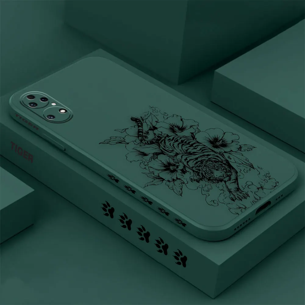 Black Tiger Phone Case For Huawei P60 P50 P40 P30 P20 Mate 50 40 30 20 20X 10 Colour Liquid Silicone Cover Funda Cqoue Shell