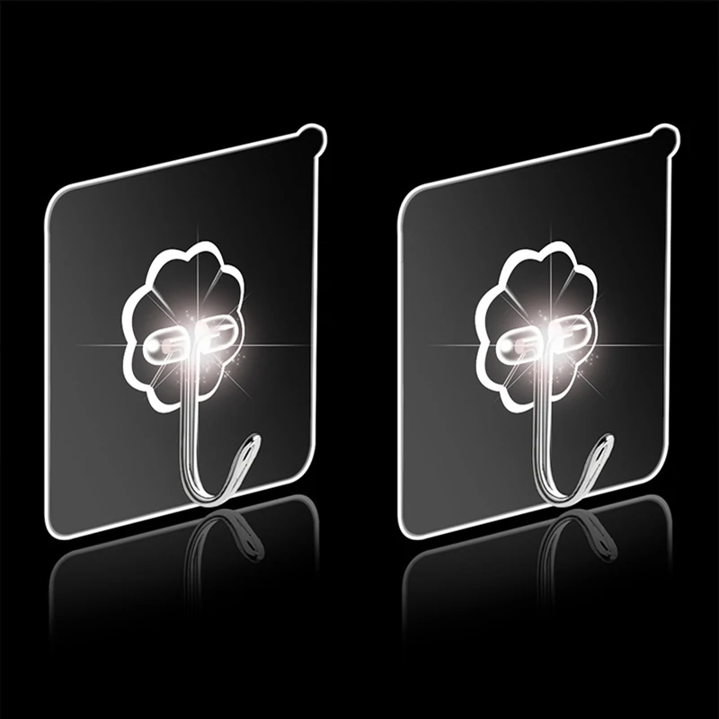 

10PCS Transparent Stainless Steel Strong Self Adhesive Hooks Key Storage Hanger for Kitchen Bathroom Door Wall Multi-Function