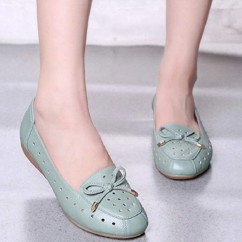 handmade leather ballet flats for women boat shoes big size 42 mother moccasins woman green summer flats lady loafers nice shoes