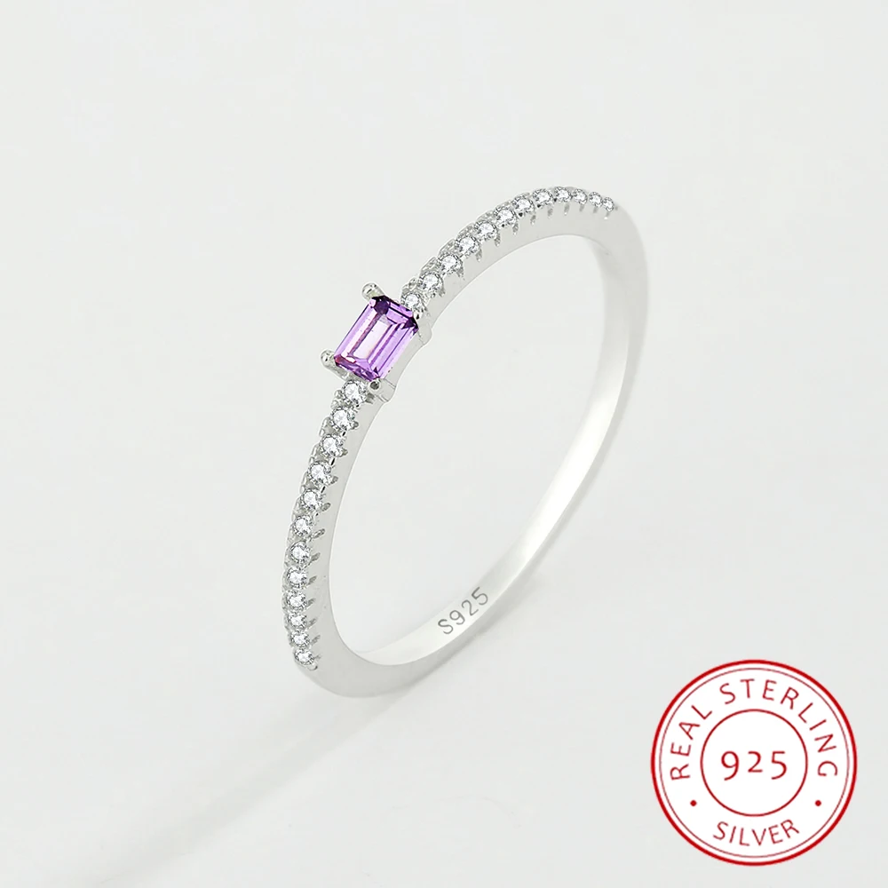 2022 NEW Simple Genuine S925 Silver Ring For Women Amethyst Single Row of Diamond Zircon Engagement Valentines Day Gift Jewelr
