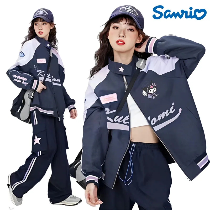 

New Sanrios Kuromi Motorcycle Clothing Original Design Cool Girls Cartoon Cinnamoroll Print Melody Loose Rushsuit Rushing Coat