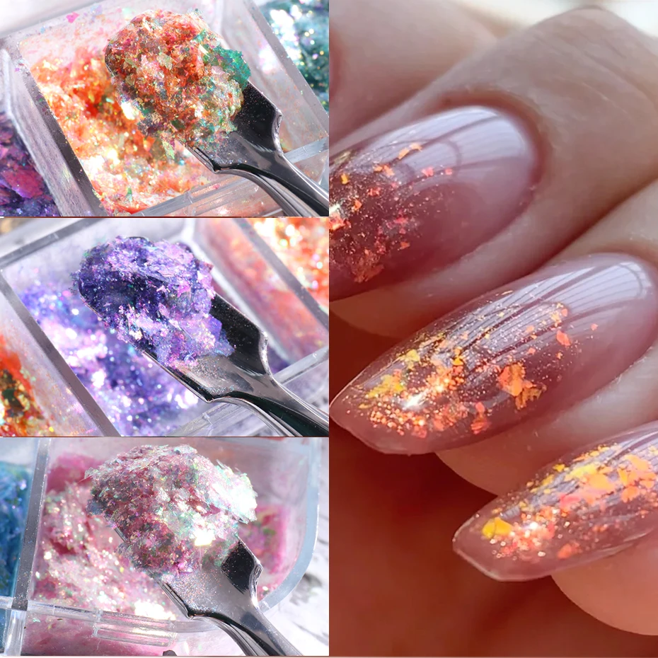 12 цветов огненный опал для ногтей порошок хлопья Аврора блестки блестящий