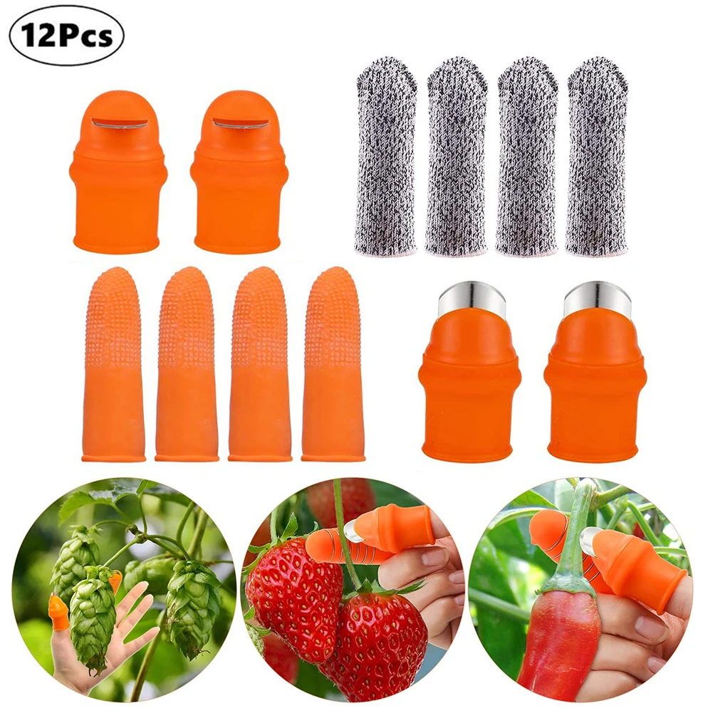 

12Pcs Garden Farm Orchard Fruit Vegetable Thumb Picking Knife Pruning Shears Silicone Finger Gloves Saw Straight Blade