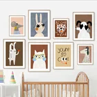 Милый кролик Леопард собака кошка детская настенная Картина на холсте в скандинавском стиле ретро плакаты и принты настенные картины декор для детской комнаты