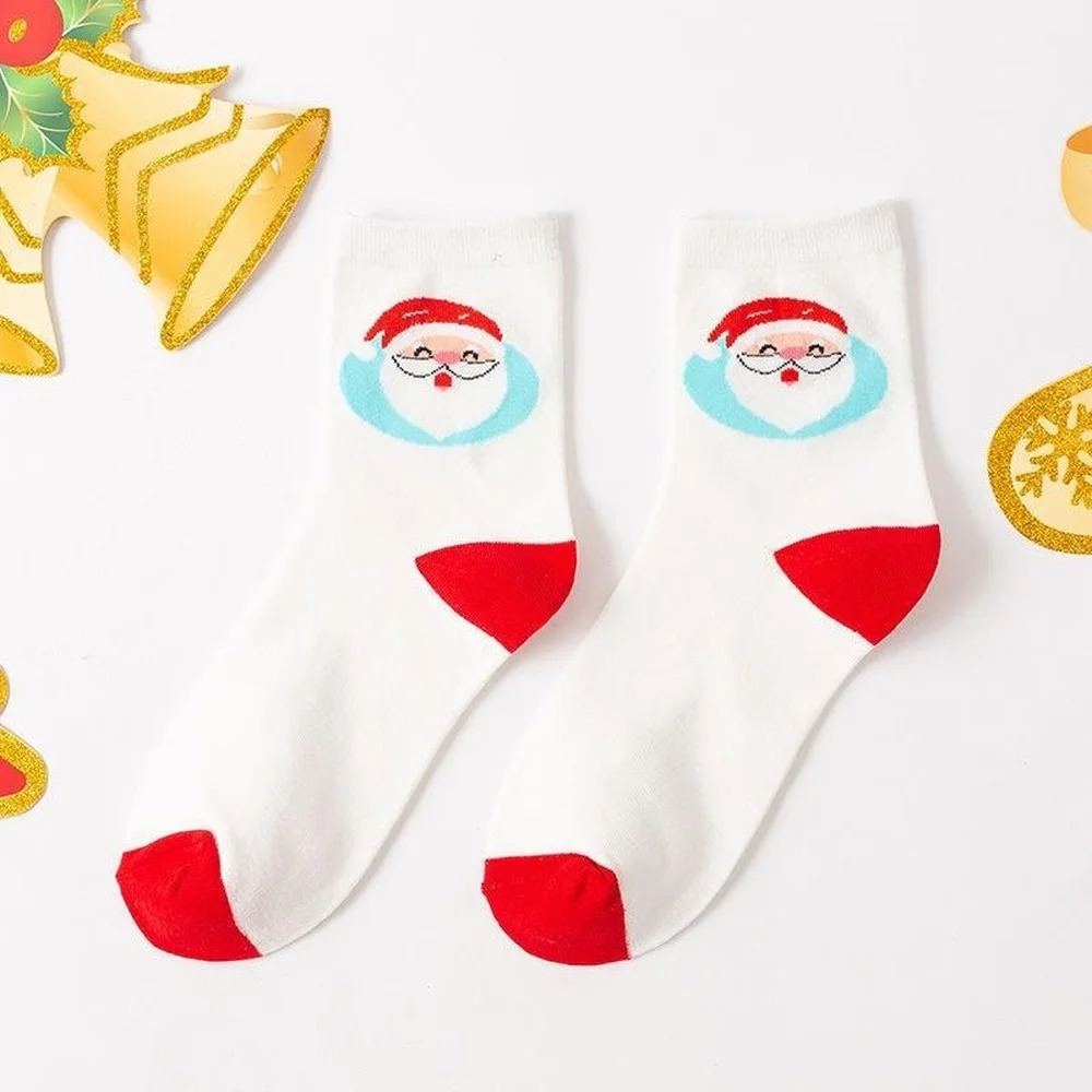 6 Pairs New Autumn and Winter Middle Tube Women Socks Fashion Cotton Cute Santa Claus Elk Snowflakes Christmas Cartoon Socks
