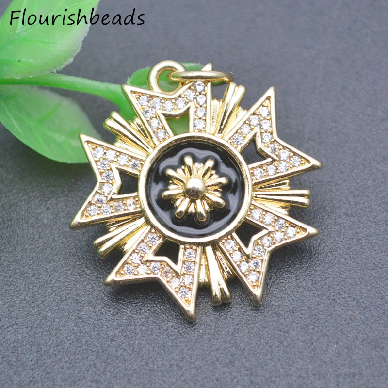 

20pcs Per Lot 23x24mm Fashion Jewelry Nickel Free Anti Rust Gold Plated CZ Pave Enamel Sun Flower Pendant for Diy Necklace