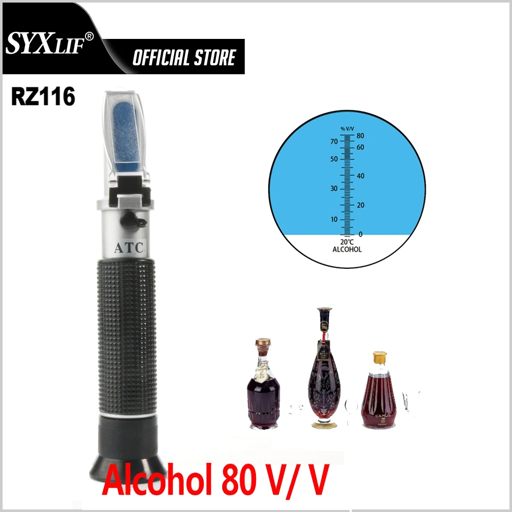 SYXLIF Refractometer Alcoholometer Meter 0~80%V/V ATC Alcohol Hydrometer Wine Hydrometer Alcohol Meter Alcohol Tester for Liquor