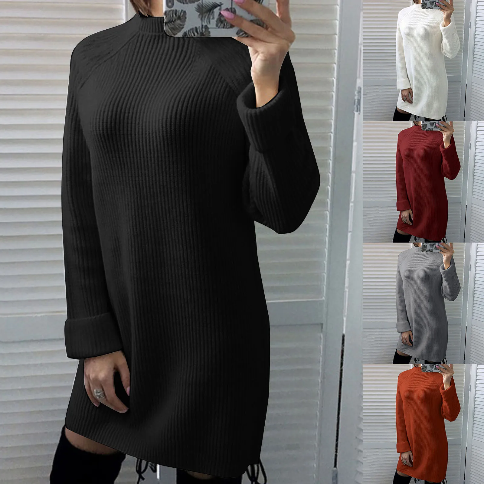 

2023 Evening Elegant Dress Womens Pullover Sweater Half Turtleneck Long Sleeve Solid Winter Knit Sweater Dress vestidos de mujer