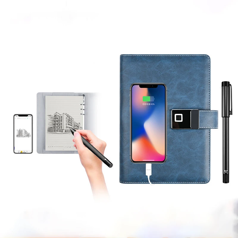 Multi-function Smart APP Synchronization Handwriting Notebook With Fingerprint Locked Diary And Wireless Charger Power Bank