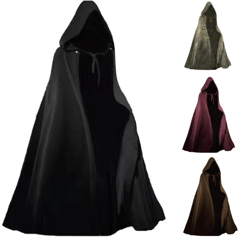 

Halloween Reaper's Cosplay Cloak Adult Solid Hooded Long Cape Black Loose Wizard Knight Haori Jacket Carnival Party Cloak