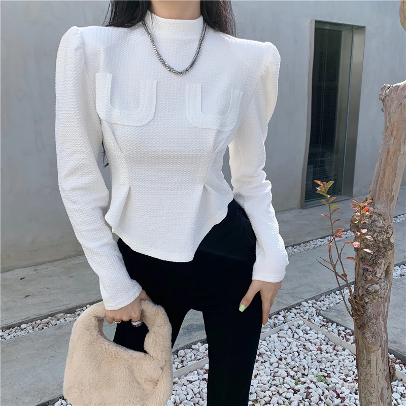 

Женский приталенный пуловер, элегантный асимметричный пуловер с длинным рукавом и пышными складками, весна-осень 2022