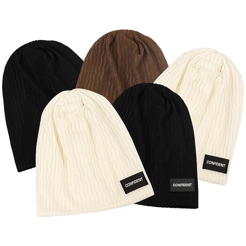 

Geebro Women Loose Style Letter Bonnet Beanie Spring Autumn Hat Outdoor Casual Hip Hop Skullies Knitted Solid Color Cap