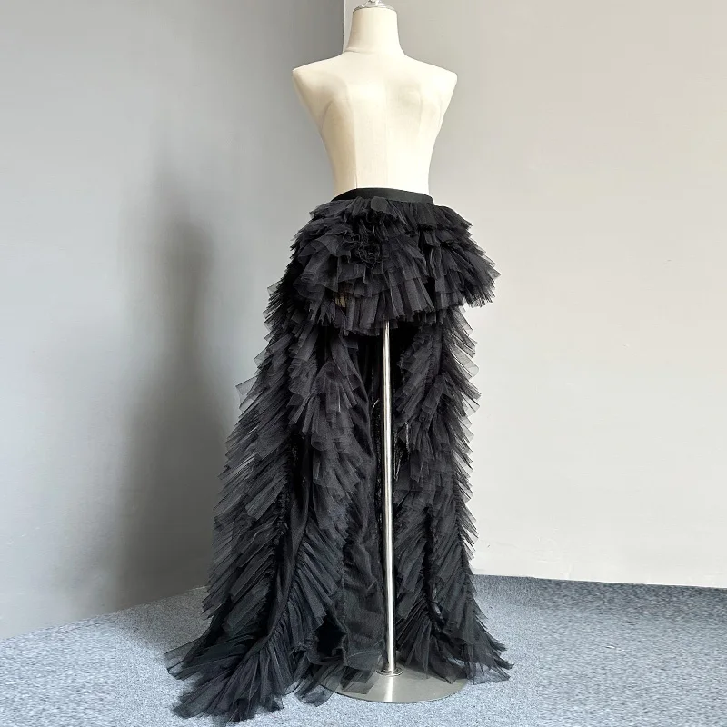 Женская Асимметричная Готическая Лолита многослойная сетчатая вечерняя юбка