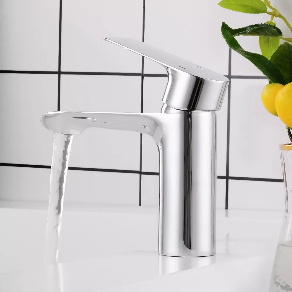 

Bathroom Basin Faucet Deck Mounted Basin Mixer Tap Chrome Sink Tap Vanity Hot Cold Water Faucet White Painting Tap Faucet