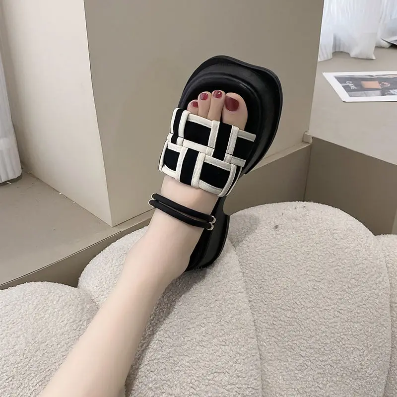 

Shoes for Women 2023 Outside Sandals Black Platform Summer Height Woman Slippers Open Toe Slides Thick Vip Shoe F Normal Trend I