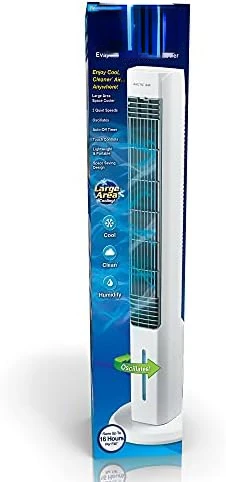 

Evaporative Air Cooler - Large Area Room Cooling, 4 Speed Settings, Quiet Oscillation, Space-Saving, Perfect for Bedroom, Living