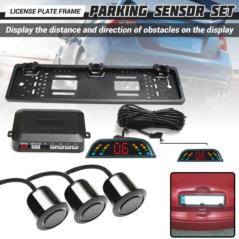 

license plate Parking Sensors wireless Parking 3 Sensor Plate Frame for European Universal car 12V LED WirelesParking Sensor