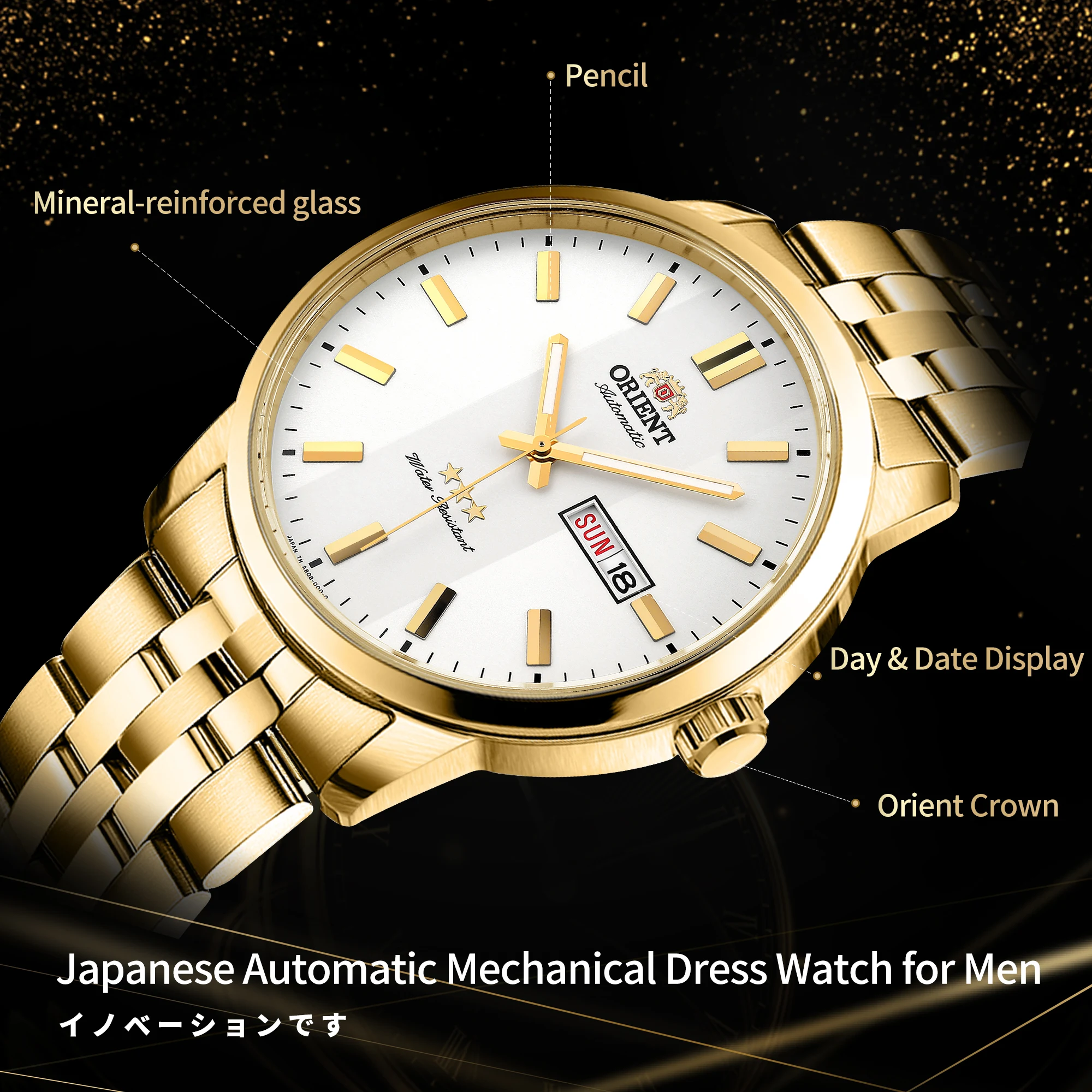 Продажа Оригинальные механические часы Orient для мужчин, японские золотые часы из нержавеющей стали, современные антикварные, азиатские, ограниченна...