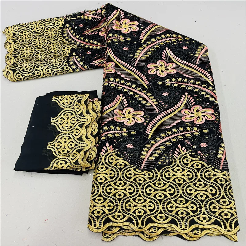 

5+2 Yard Dry Lace Fabric Latest Heavy Beaded Embroidery African Cotton Swiss Voile Popular Dubai Style For Party Wedding HL71201