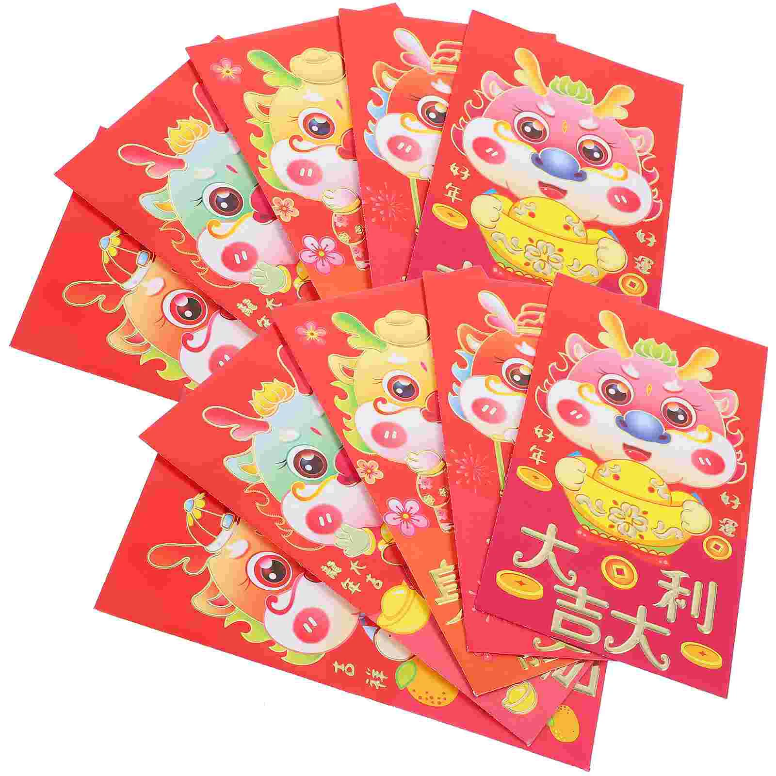 

50 Pcs Money Envelopes Luck Bag Red Packet The Gift New Year Pouch Cartoon Dragon