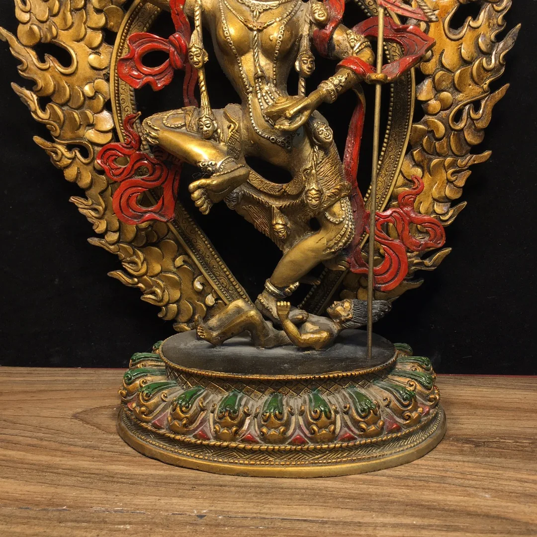 14-дюймовая коллекция тибетского храма старая бронза окрашенная Наро Кехри