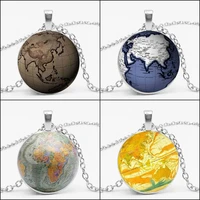 new earth world map seven oceans time crystal jewelry necklace diy globe photo custom art fashion pendant necklace