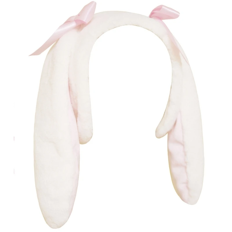 

N58F ComicShow Hairhoop Rabbit Ears Hairband Plush Headband LolitaStyle Costume Headdress Girl Female Cosplay Party Headgear