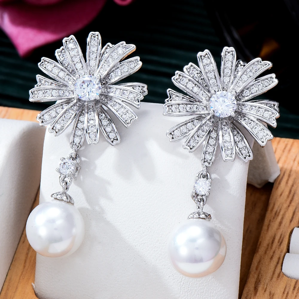 

Siscathy Korean Luxury Cubic Zircon Flower Hanging Earrings For Women Wedding Party Anniversary Jewelry Valentine's Day Gifts