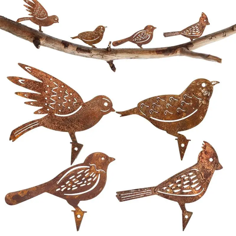 

Rusty Bird Metal Yard Art Waterproof Garden Birds Metal Silhouette Bird Figures Garden Decoration Outdoor Statues Decoration