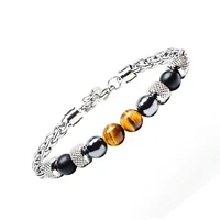 new 2022 mens tiger eye stone beaded bracelet stainless steel gunmetal link chain yoga bracelet male jewelry dropshipping