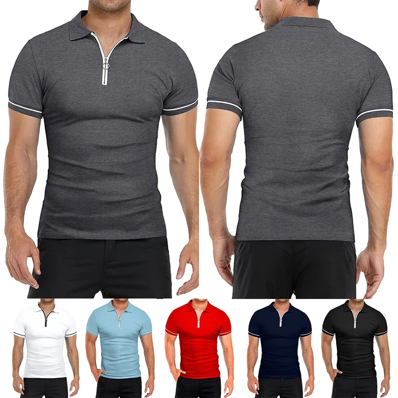 

Рубашка-поло мужская с коротким рукавом, полосатая блузка на молнии, с лацканами, дизайнерская уличная одежда, для гольфа, лето