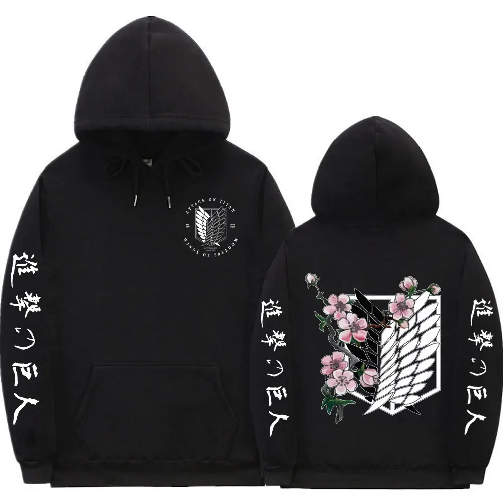 

Japanese Anime Attack on Titan Graphic Hoodies Men Manga Wings of Freedom 90s Hoodies Manga Sweatshirt Tops Casual Streetwear