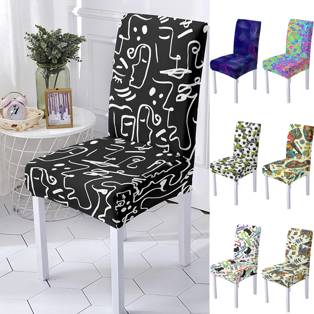 

Абстрактный чехол на стул из спандекса для столовой с 3D принтом Чехлы стулья с высокой спинкой для гостиной, вечевечерние, украшение для дом...