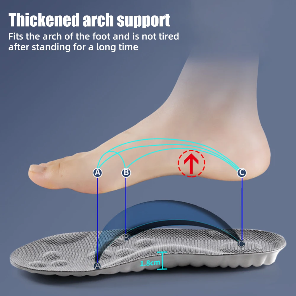 4D Latex Sport Insoles Soft High Elasticity Shoe Pads Breathable Deodorant Shock Absorption Cushion Arch Support Insole for Feet