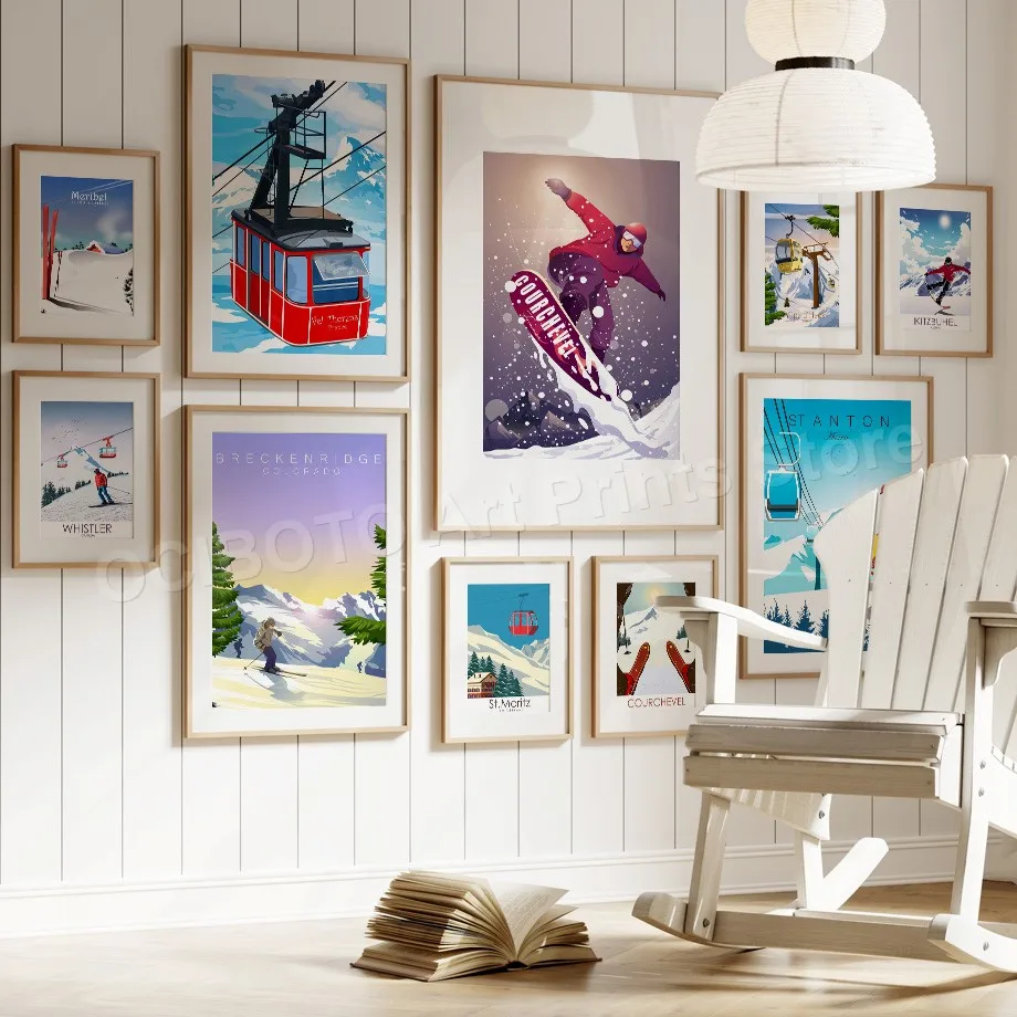 Зимние горнолыжные курорты Франция Альпы Стэнтон Снежная гора кабельные постеры