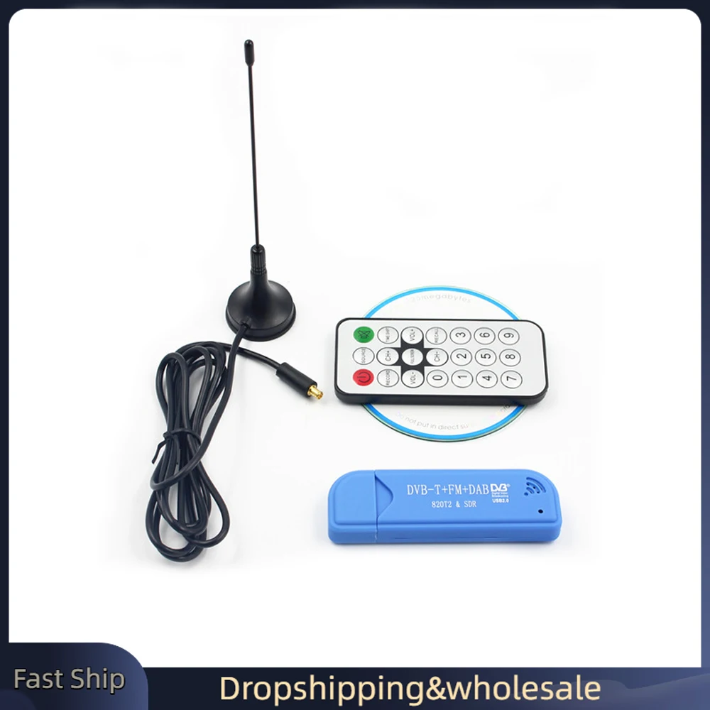 TV Tuner USB2.0 Blue TV Stick FM SDR+DAB+FM TV DVB-T FC0012 Dongle Stick Digital TV Receiver IR Remote With Antenna