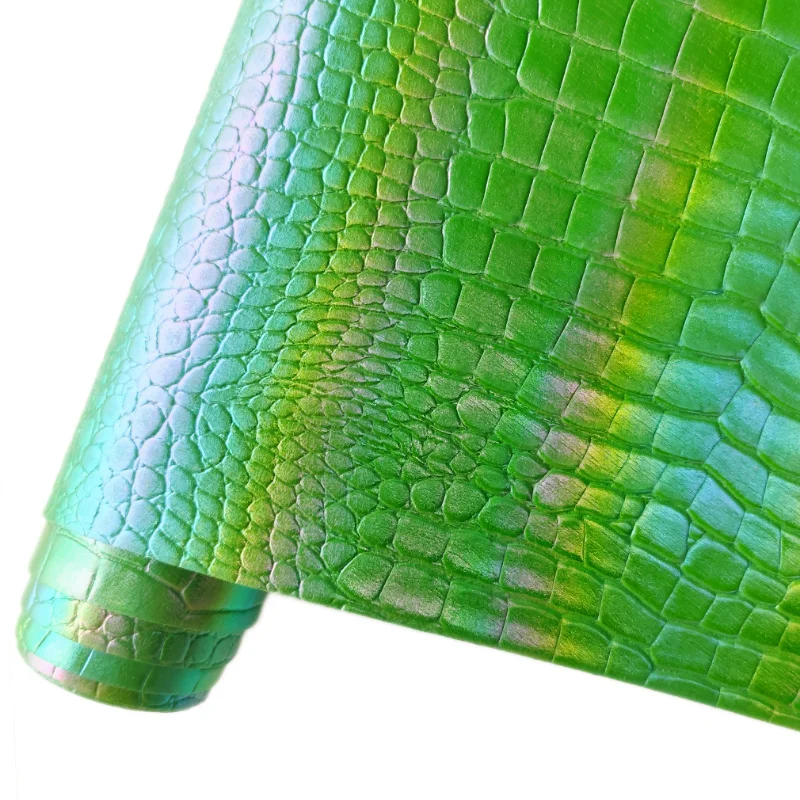 

Metallic Rainbow Crocodile Embossed PU Vinyl Faux Leather Fabric For Making Shoe Bag earrings Hair Bow 46*135cm