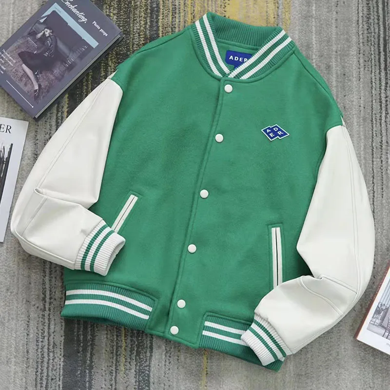 

ADERERROR Jacket Casual Woolen Splicing Oversized Men Women 1:1 Baseball Uniform ADER Jacket