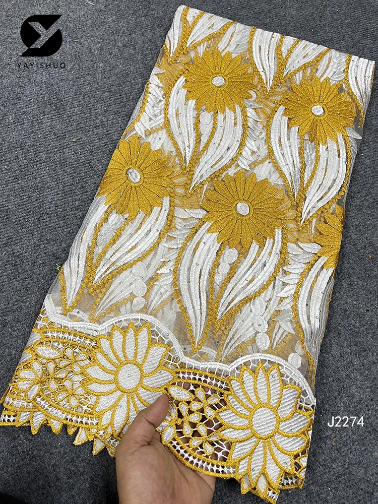 

2022New Style 5 Yards French Tulle Cord Lace Fabric，Nigerian Fashion, Elegant, Romantic Embroidered Lace Wedding Dress J2274