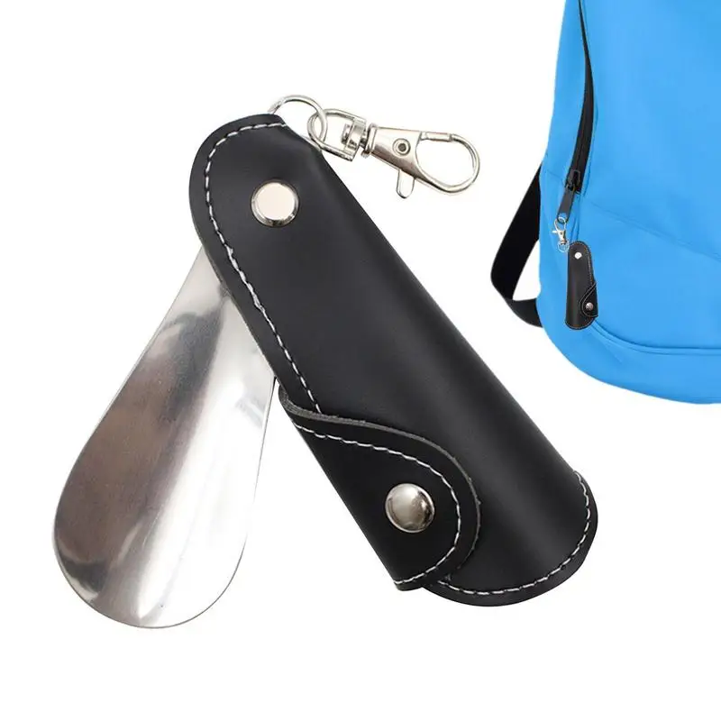 Travel Stainless Steel Shoehorn With Pu Leather Case Keyring Shoehorn With With Keychain Portable Short Shoehorns For