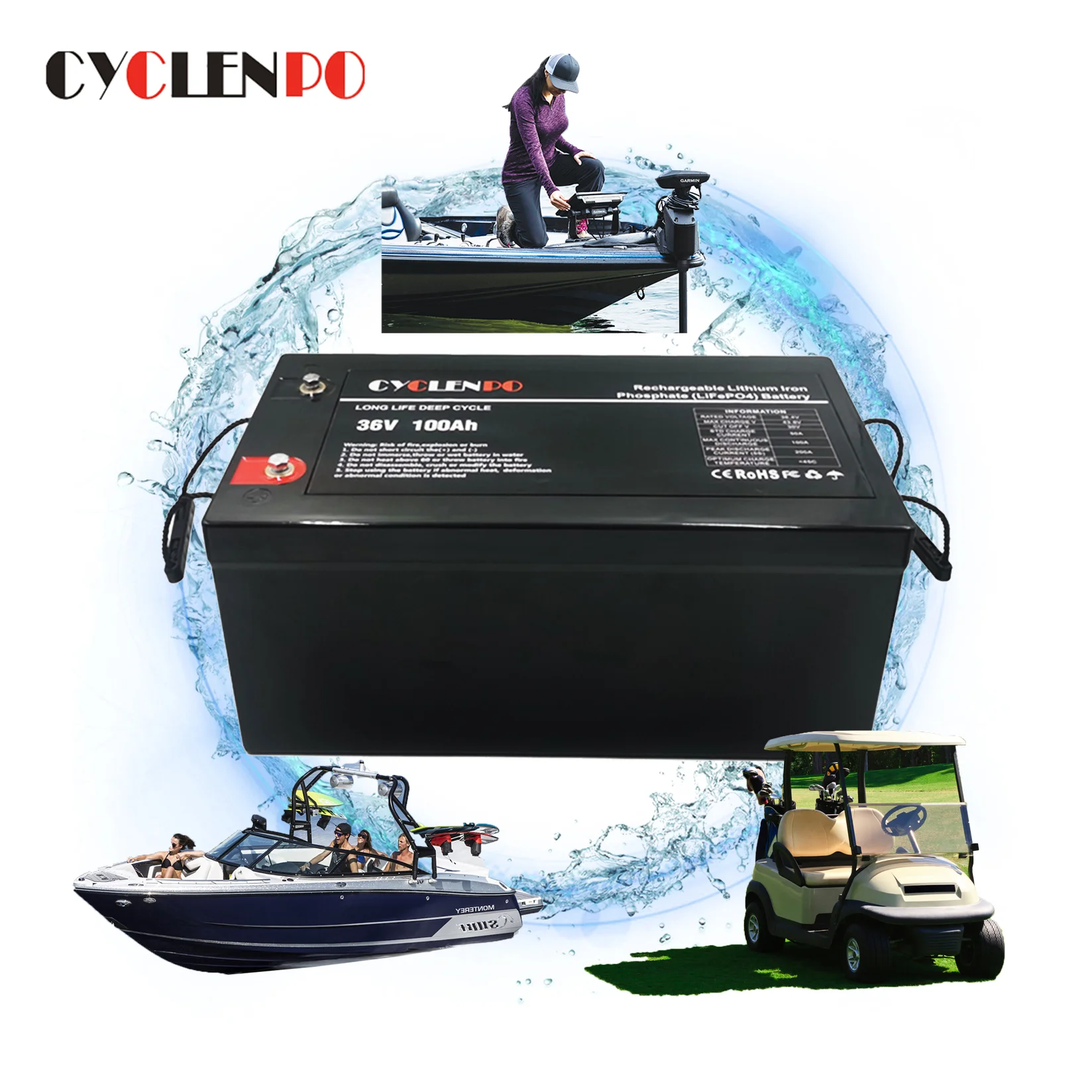 

Deep cycle waterproof IP67 lithium battery 36v 100ah lifepo4 battery 36v for boat/ev/akku/energy storage