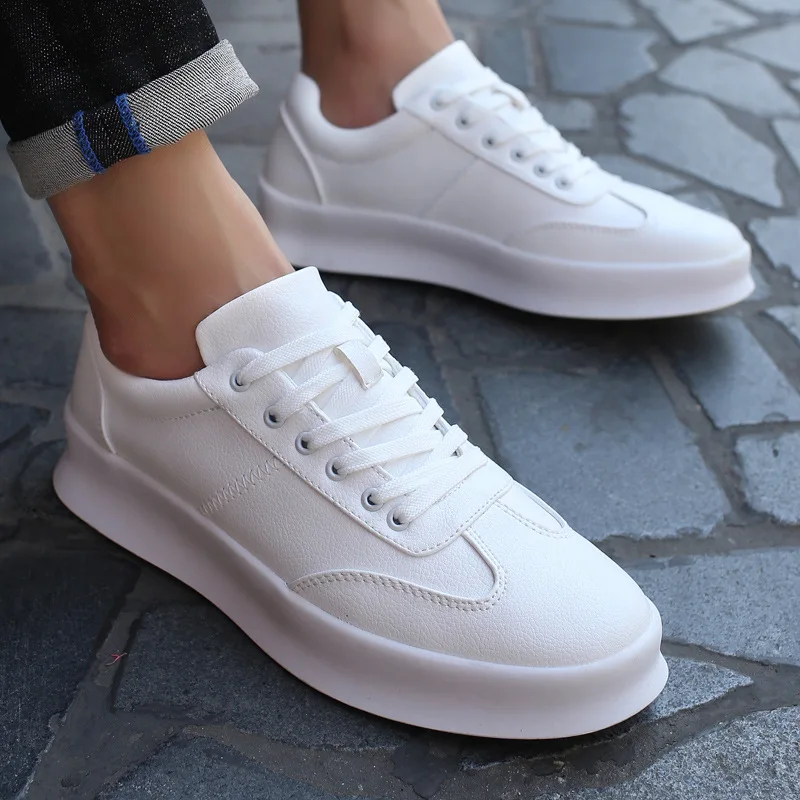

Increased Thick Bottom Fashion Casual Leather Shoes Solid Color Breathable Non-slip Student Board Shoes White Shoes Men's Shoes