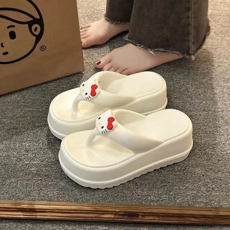 

Cartoon Sanrioed Hellokittys Thick Soled Slope Heel Slippers for Women To Wear In Summer Cute Casual Sandals and Flip-Flops